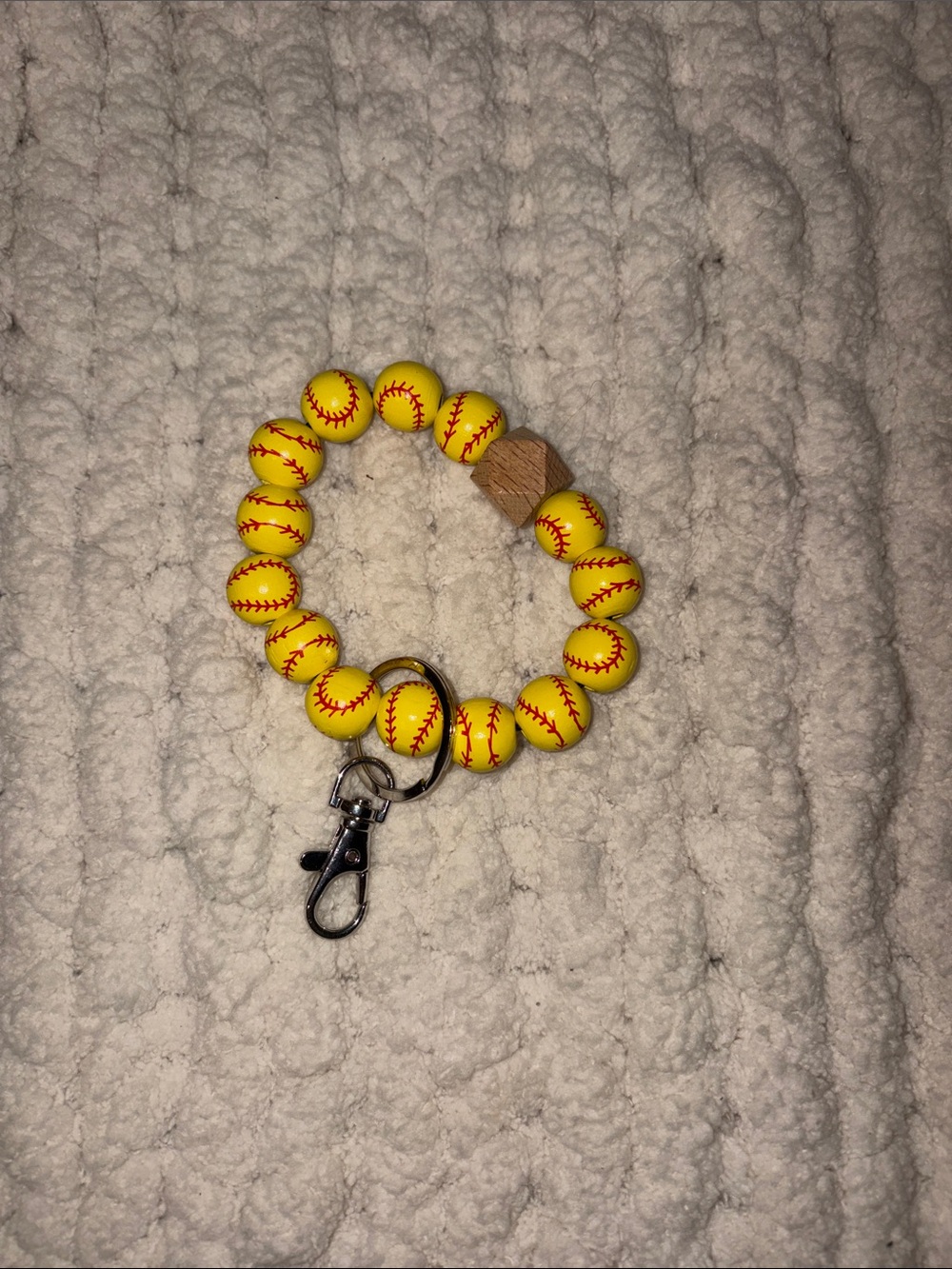 Yellow Softball Beaded Wrist Keychain for Kids